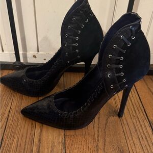 London Trash Black Lace-Up Pointed Toe Stiletto Pumps Size 9